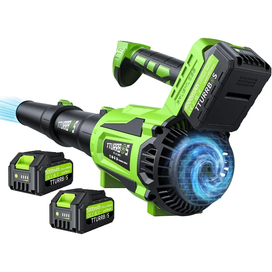 

Беспроводная воздуходувка для листьев — вентилятор для листьев с бесщеточным двигателем 650CFM, 6-скоростным управлением и эргономичной ручкой — в комплект входит 2 тесто для 5,0 Ач.