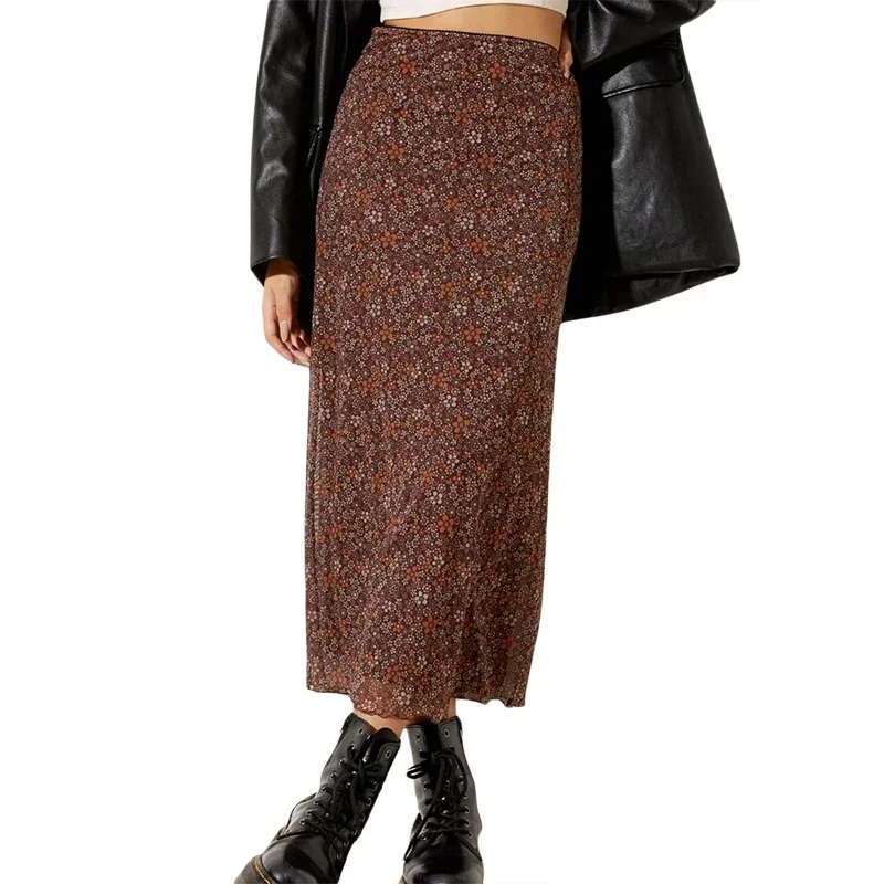 Frauen y2k Fee Grunge Midi Röcke Vintage Blumen druck Maxirock hohe Taille Patchwork eine Linie langen Rock Grunge Fairycore