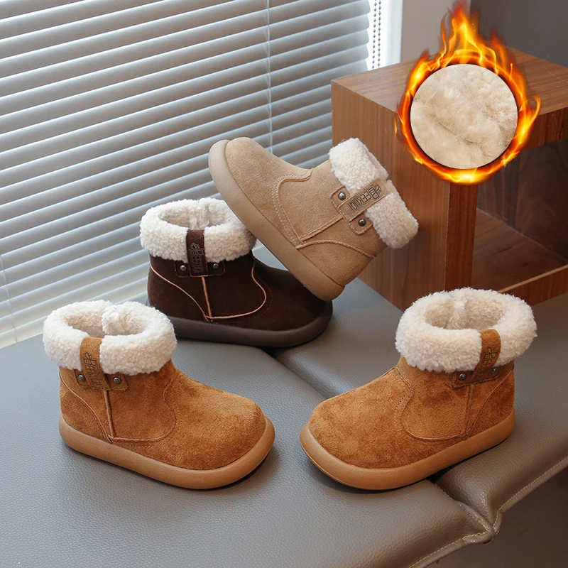 

Girls' cotton boots winter new style children's plush warm snow boots anti slip short boots kids snow boots