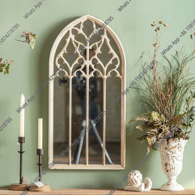 

French vintage wall wall mirror living room solid wood carved wall decoration fitting mirror clothing store creative full-length