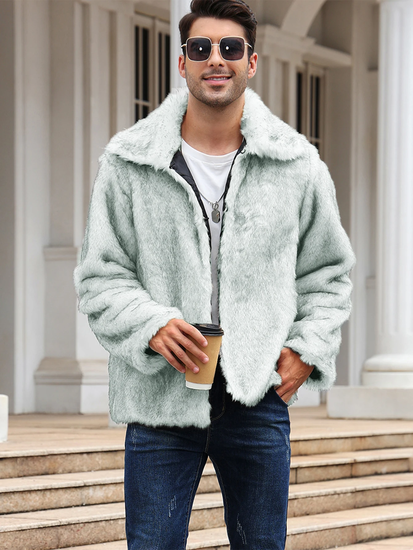 เสื้อโค้ทขนเฟอร์เทียมหนานุ่มสำหรับผู้ชาย แขนยาว คุณภาพสูง หรูหรา สำหรับฤดูหนาว