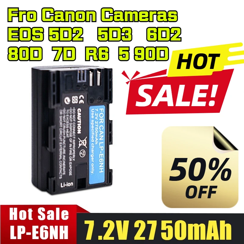 

7.2V 2750mAh LP-E6NH Digital Battery Fro Canon Cameras EOS 5D2 5D3 6D2 80D 7D R6 5 90D