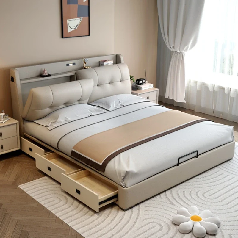 

Elegant Modern House Double Bed Frame Storage Drawers Light Luxury Bed Queen Size Cama Matrimonial Bedroom Set Furniture