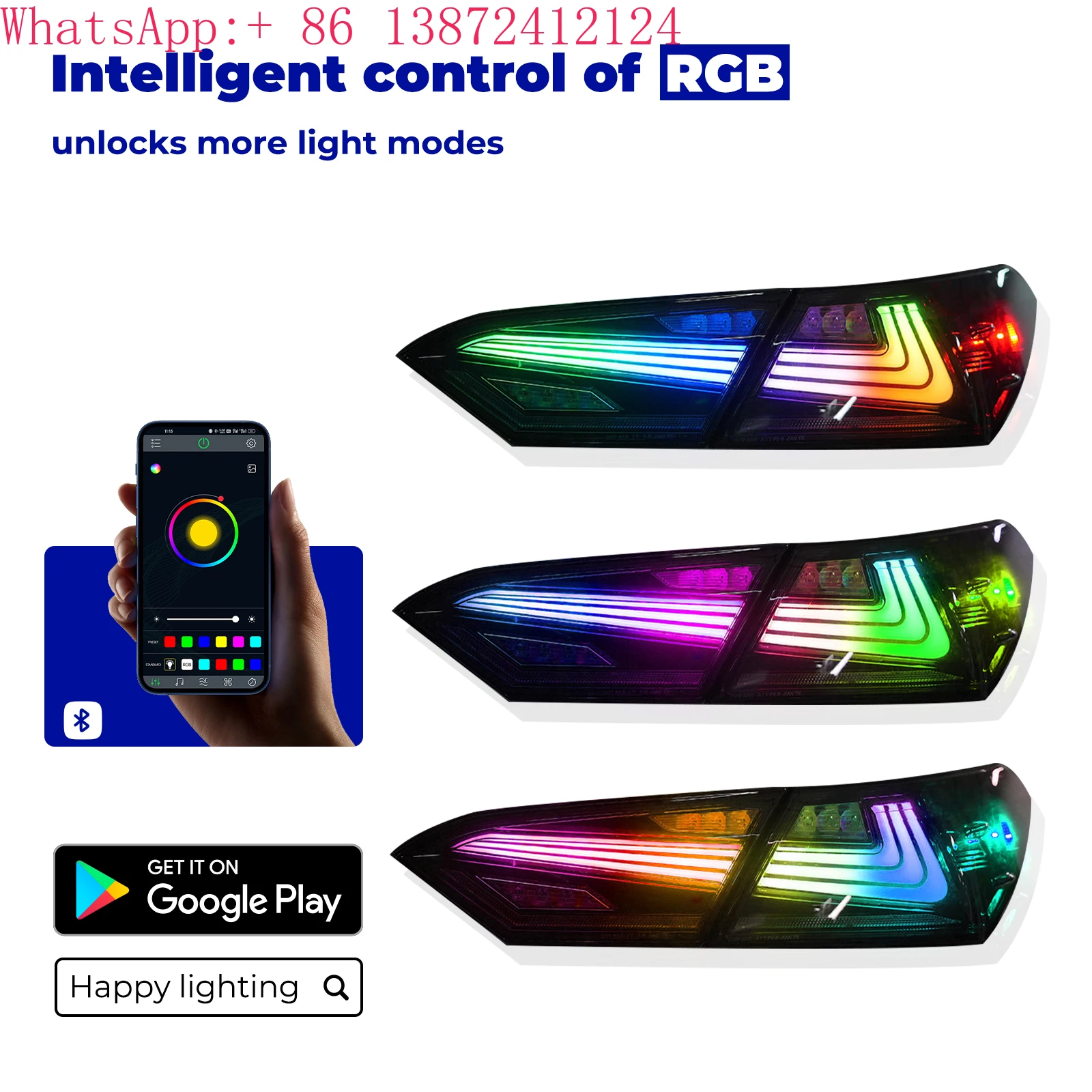 

New RGB Style LED Taillight CAM-B005 12V Auto Lighting System for 2018-2023 Toyota Camry 8th Gen Red Lens Color Rear Position