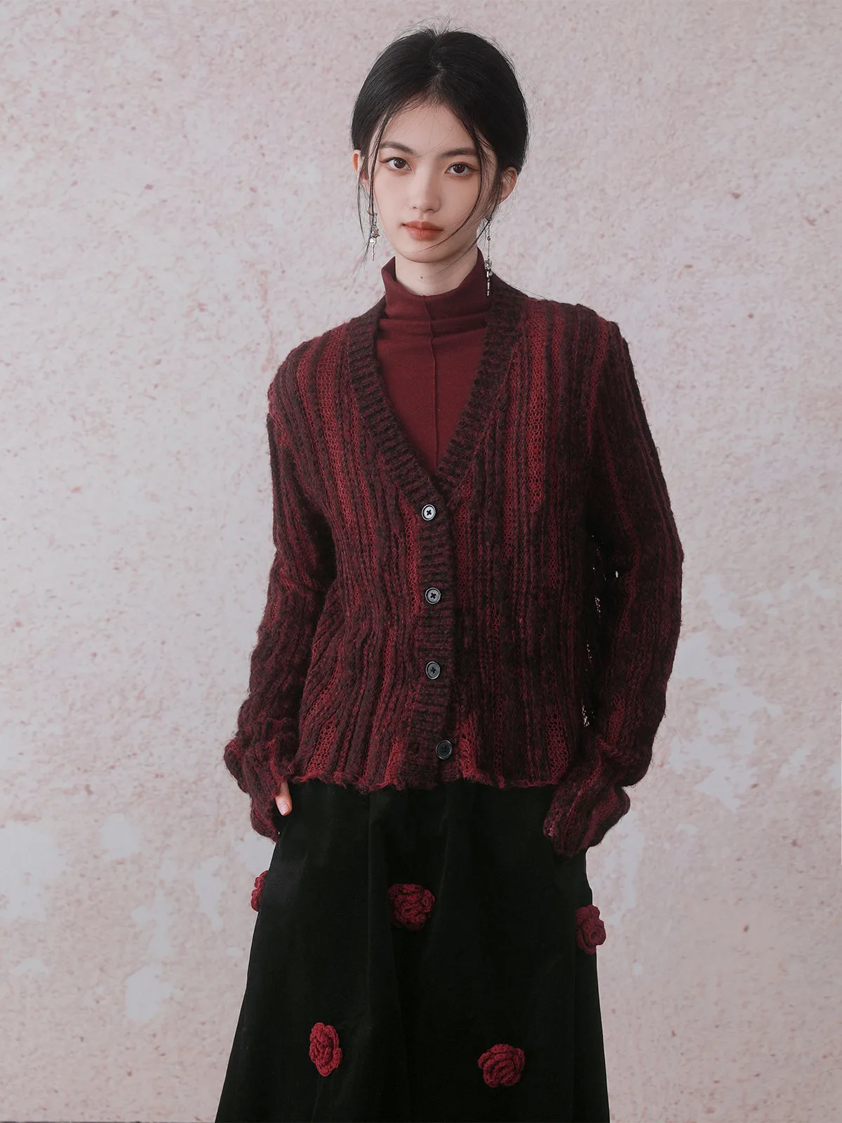 

Кардиган INGKO с круглым вырезом, вязаный, окрашенный в красно-оранжевый цвет, с длинными рукавами, из полиэфирного волокна, женский зимний модный свитер