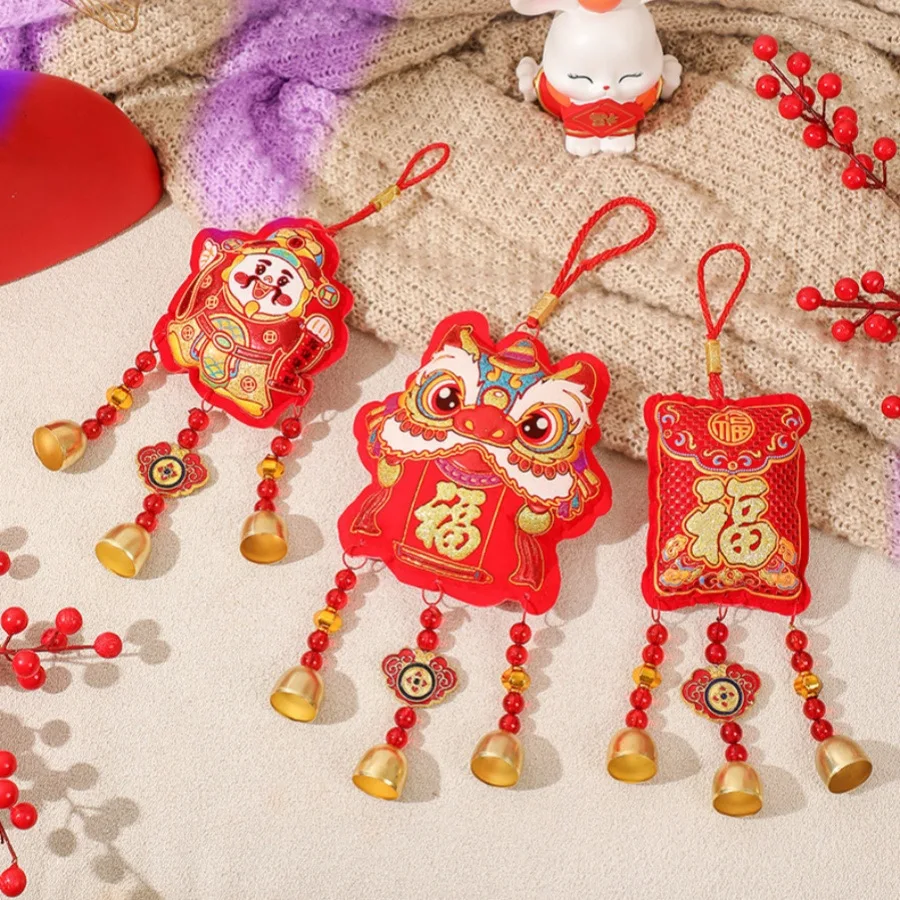 1pc 2026 Year of the Horse Spring Festival Fu character Lion Pendant Chinese New Year Store Home Blessing Gift Wind Chime Bell