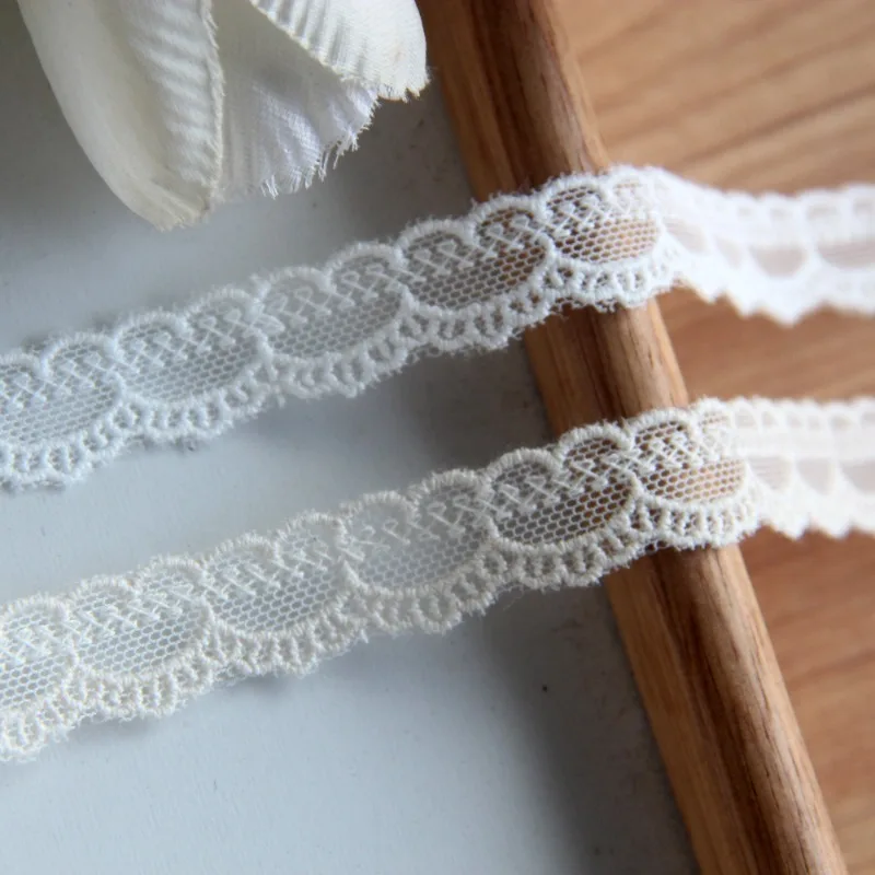 (1 yards/roll) White lace fabric 2024 high quality cotton mesh embroidery double wavy skirt trim clothes DIY accessories