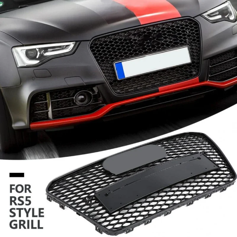 

For RS5 Style Front Sport Hex Mesh Honeycomb Hood Grill Gloss Black for Audi A5/S5 B8.5 2012 2013 2014 2015 2016