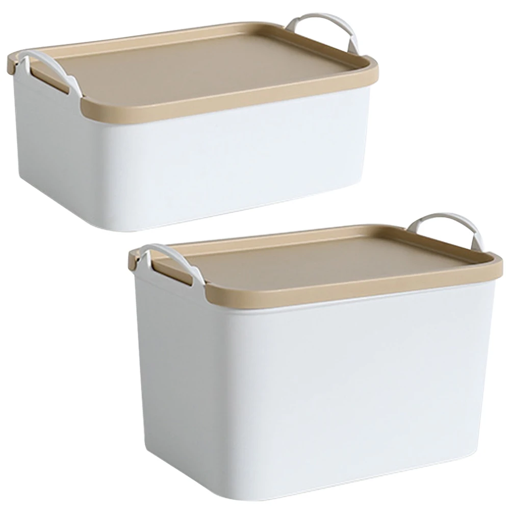 

2 Pcs Plastic Portable Storage Boxes Lidded Desk ganizer Bins Home Office Space Saving Multi Functional Desktop File for Bedroom