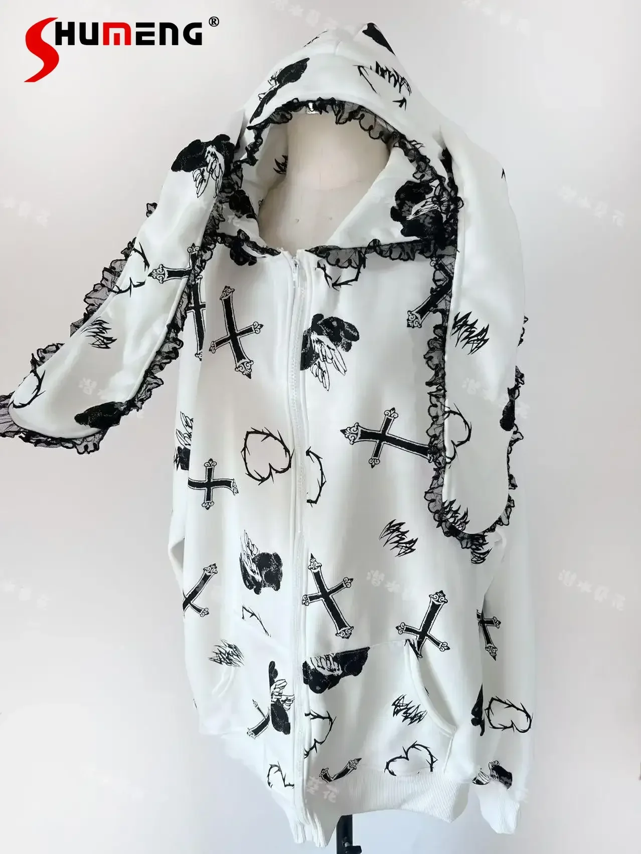 Original Japanese Mine Mass-produced Rabbit-eared Hooded Zipper Cardigan Coats Spring 2025 Womens Sweet Cool Girl Long Jackets