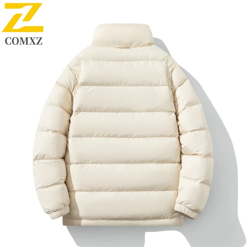 COMXZ 2025 Men Down Jacket Classic Stand Collar Outdoor Cycling Thickened Warm Parka Street Style Lightweight Winter Coat