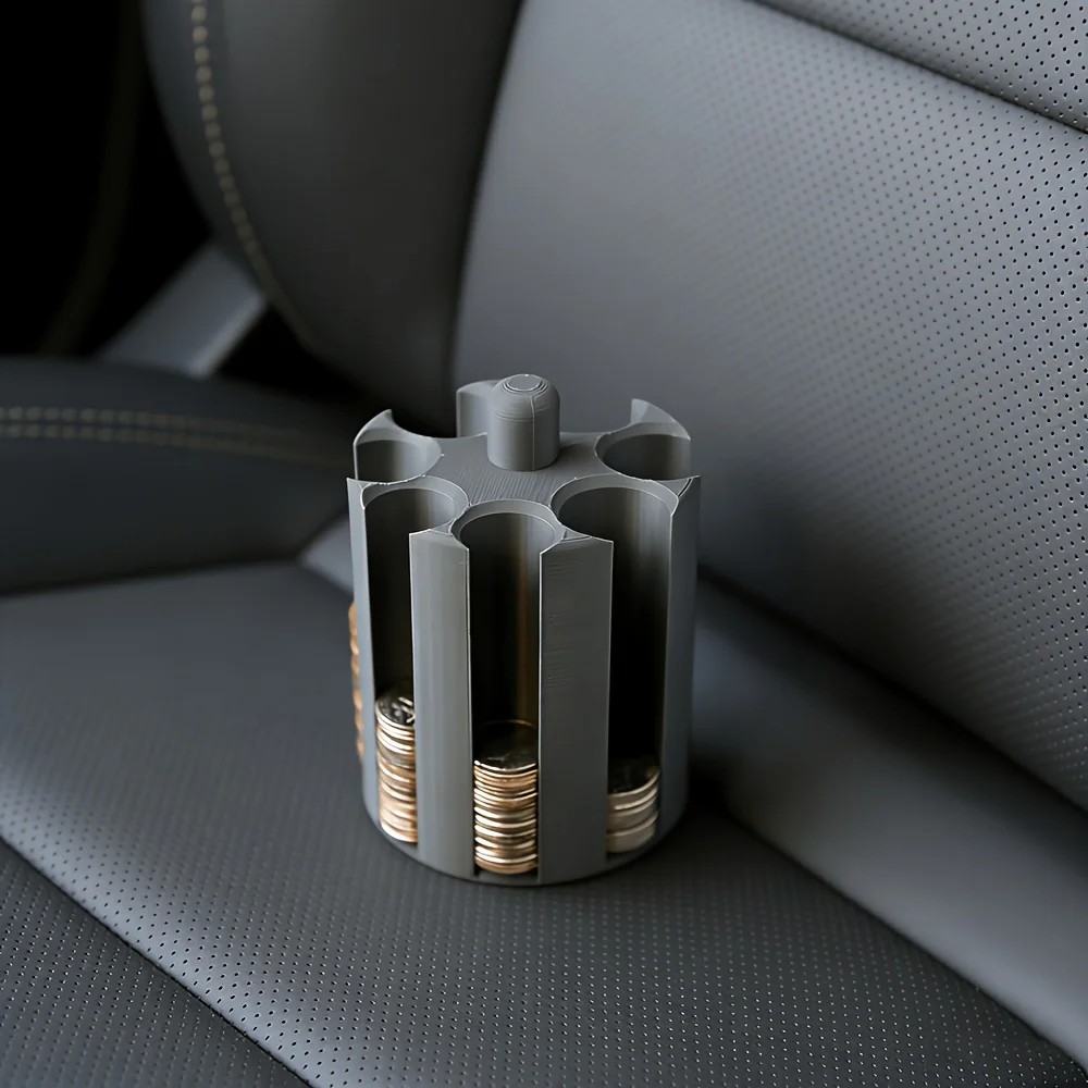 Car cup holder coin holder cylindrical coin holder, specially designed for standard car cup holder