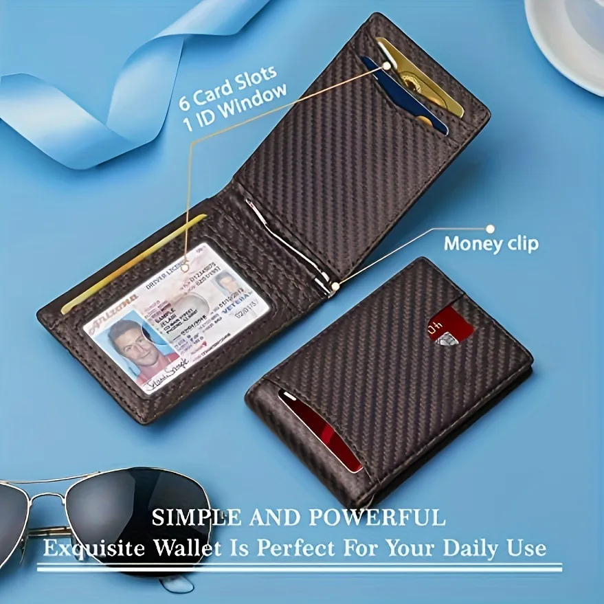 

Carbon Fiber Card Holder Wallets Men RFID Blocking Money Clip PU Leather Slim Mini Wallet Money Bag Male Minimalist Purse Wallet