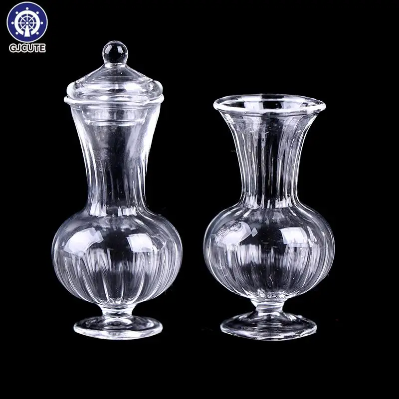 1Pc 1:12 Dollhouse Miniature Vase Glass Candy Jar Simulation Candy Bottle Flower Plant Vases Model Doll House Decor Toy