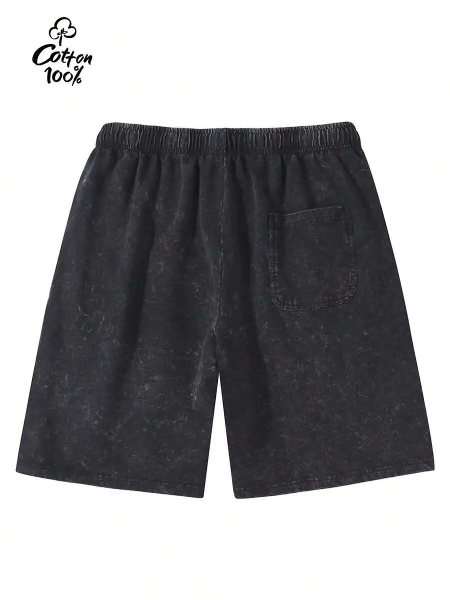 

Mens Vintage Washed Cotton Shorts Loose Street Style Adjustable Drawstring Elastic Waist Pocket Breathable Casual Sports Summer
