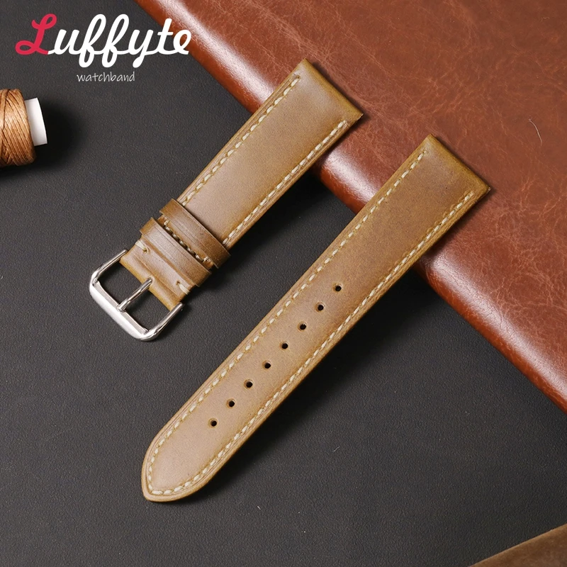 

Men's and Women's Vintage Genuine Leather Wristwatch Strap 18mm 20mm 22mm Universal Bracelet Band Khaki Brown Watchband Belt