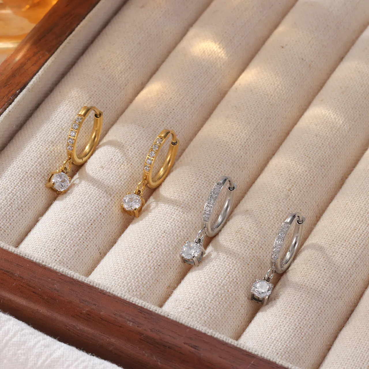 High Quality Shiny Cubic Zirconia Daily Stud Earrings for Women Stainless Steel Delicate Popular Versatile Jewelry Gift