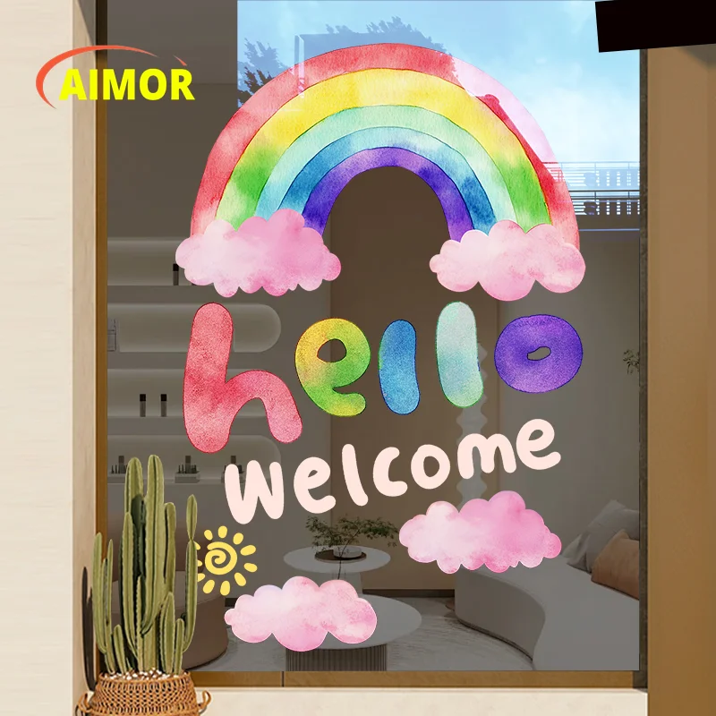 

Наклейки AIMOR для индивидуального оформления: креативные, прозрачные, с УФ-печатью, для стеклянных дверей, с изображением смайлика, логотип, пленка для окон