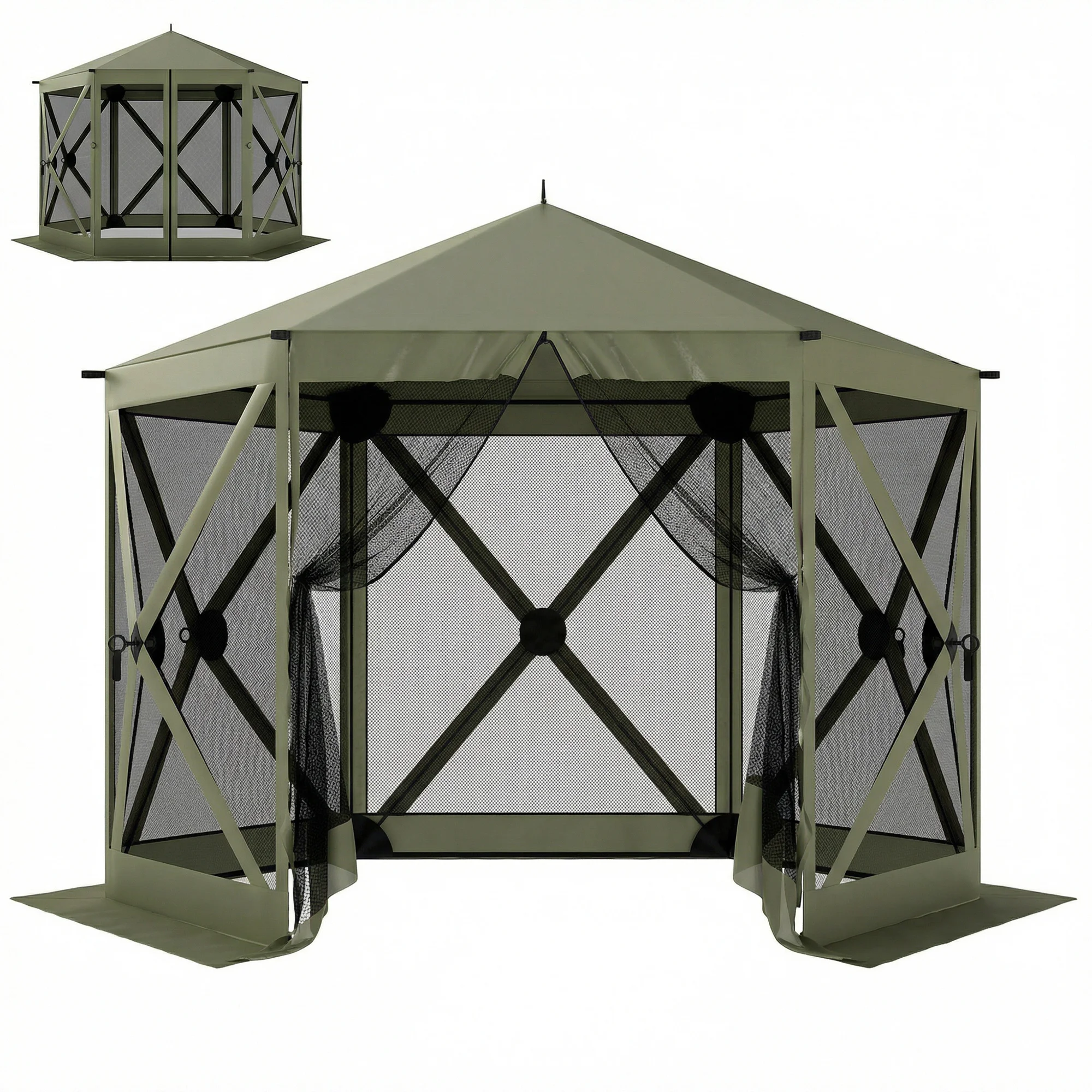 

10 x 11 ft Pop Up Gazebo Screen Tent, Portable Instant Camping Canopy Screen House with Nettings, Carry Bag, Dark Green