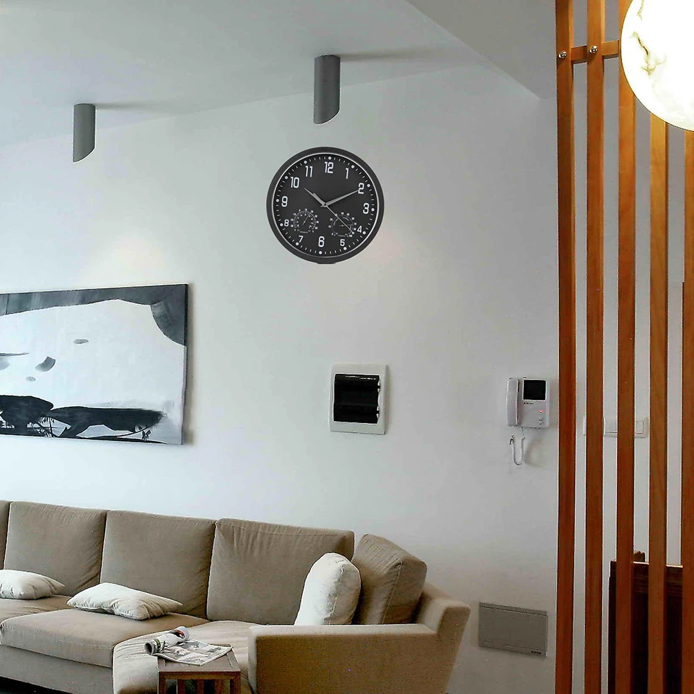 

14 Inch Wall Quartz Clock Retro Large Dial Silent Sweep Movement For Home Office Bedroom Decor Black Frame Black Face Silver