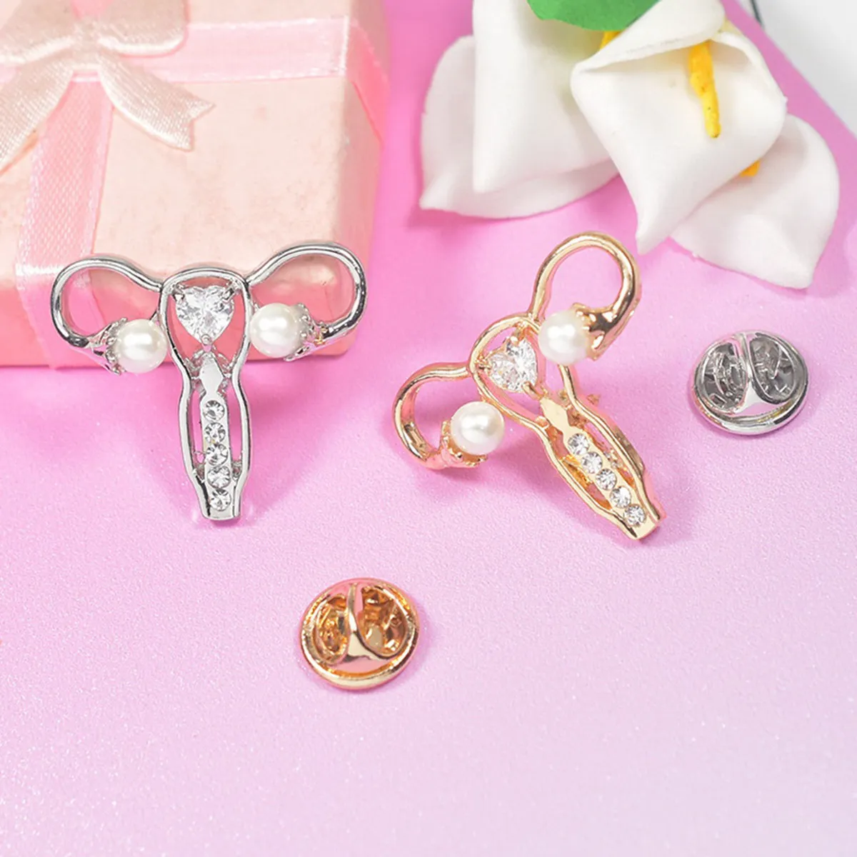 Uterus Brooch Silver Alloy Anatomy Pin Creative Clothing Ornament for Women Girls Party Wedding Gift