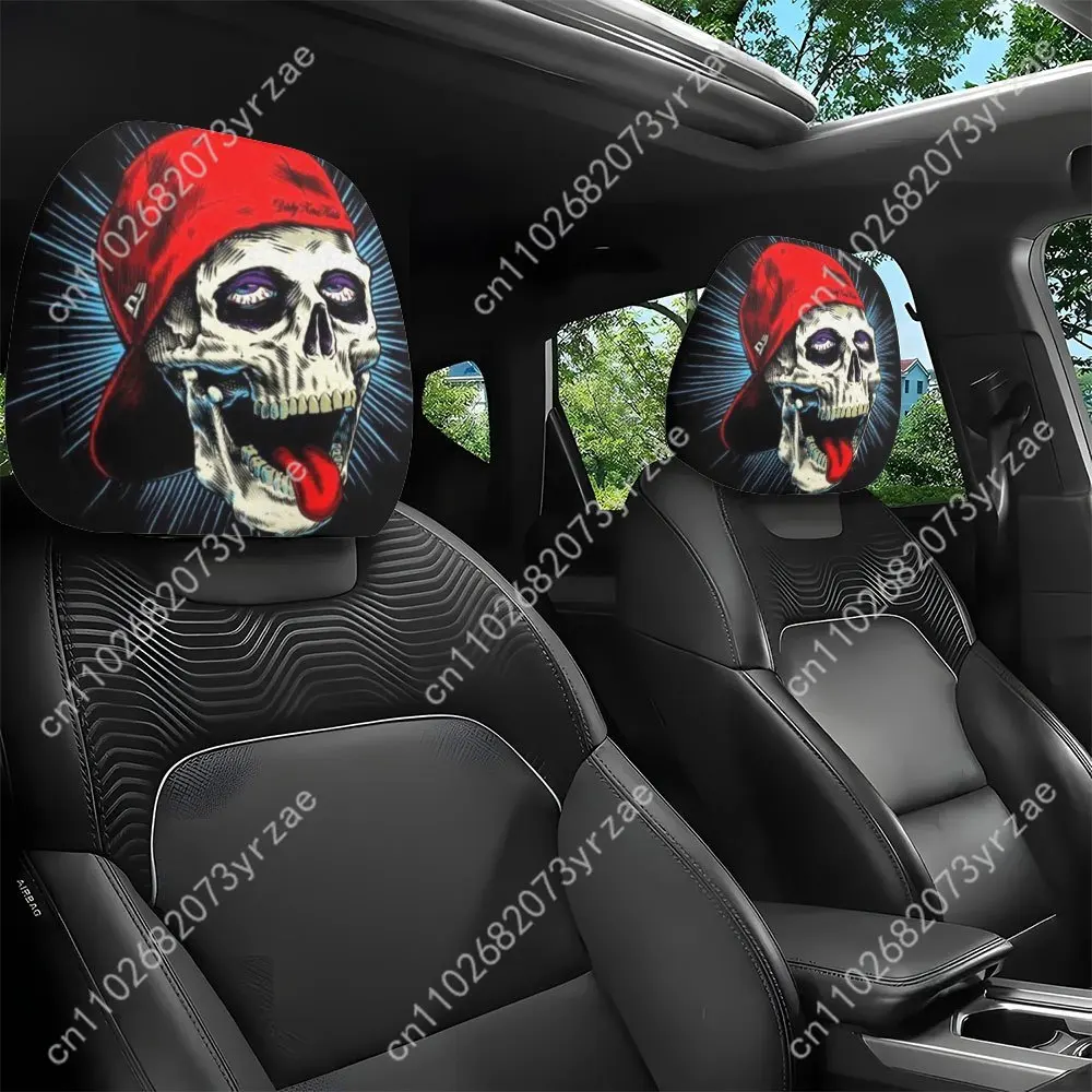 

Hip-Hop Skull Car Seat Headrest Cover (2pcs) Environmentally Friendly Headrest Protector Breathable Comfortable Vehicle Decor