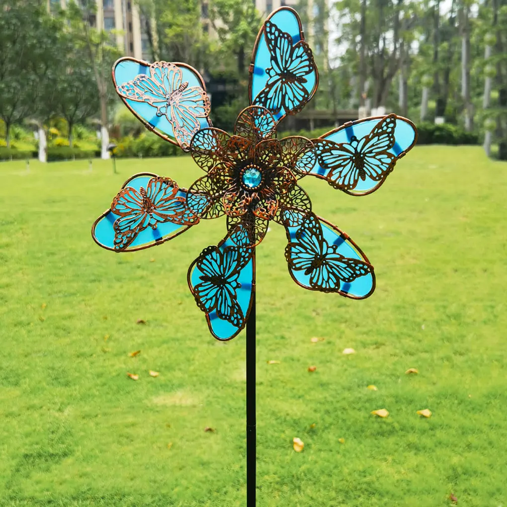 

Iron Art Luminous Windmill Garden Ground Inserted Pinwheel Outdoor Rotatory Windmill courtyard windmill garden craft ornament