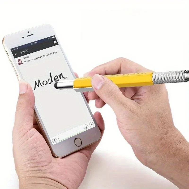 6 In 1 Multifunctional Tool Pen Scale Level Gauge Screwdriver Capacitor Head Handwriting Rotary Metal Tool Smooth Ballpoint Pen