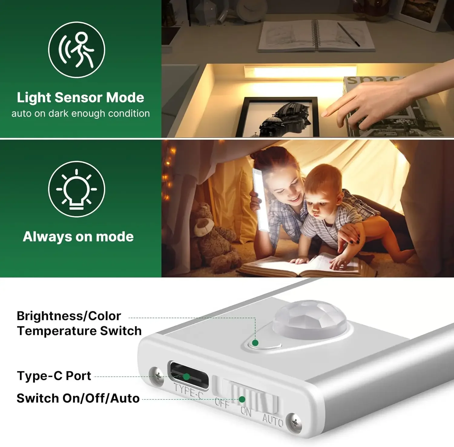 LED Under-Unit Light Kitchen, Dimmable USB Rechargeable LED Motion Sensor Cabinet Lights, 20cm/30CM Under-Unit Strip Lighting