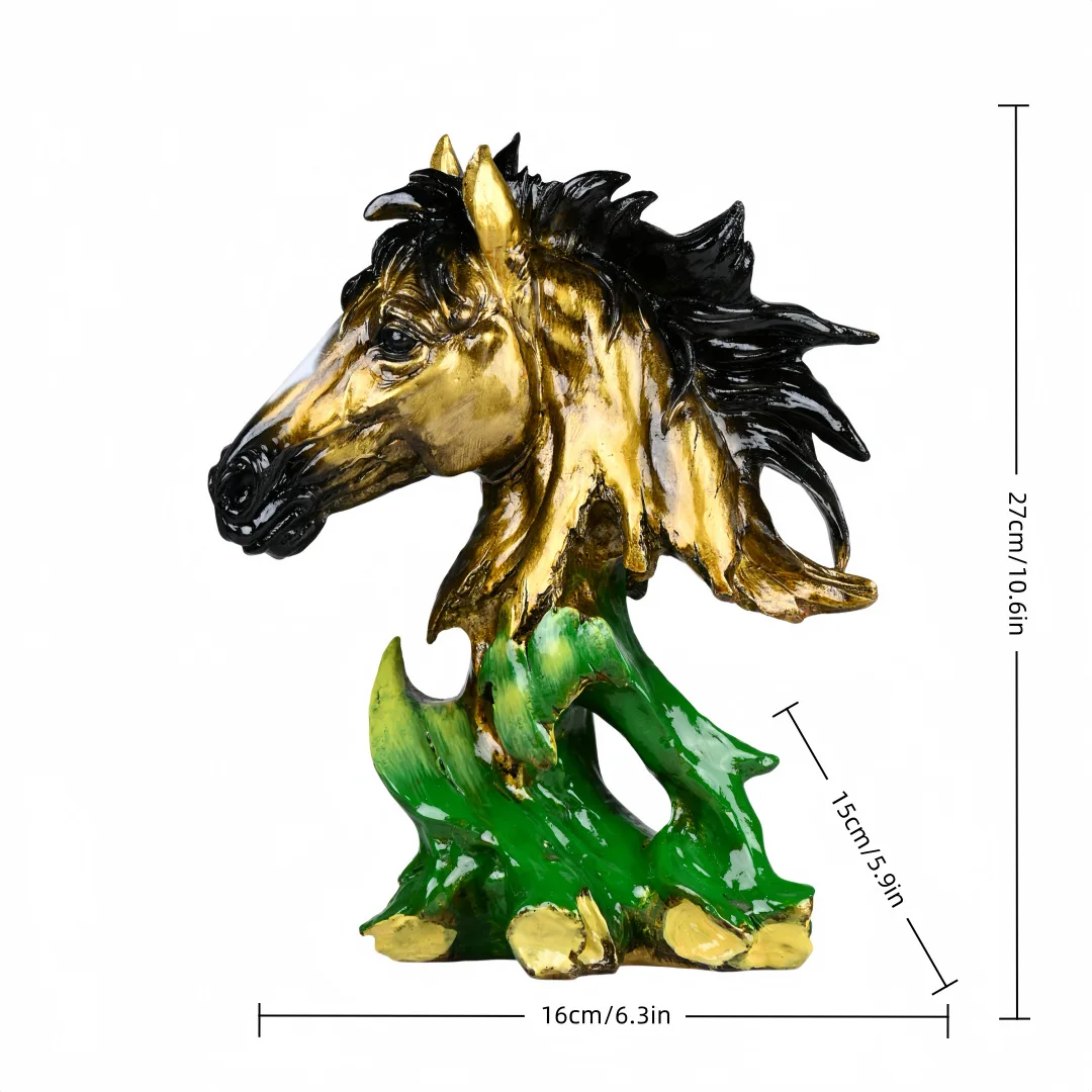 Cross-border explosion auspicious resin horse head statue home office and art desktop fireplace and gift sculpture