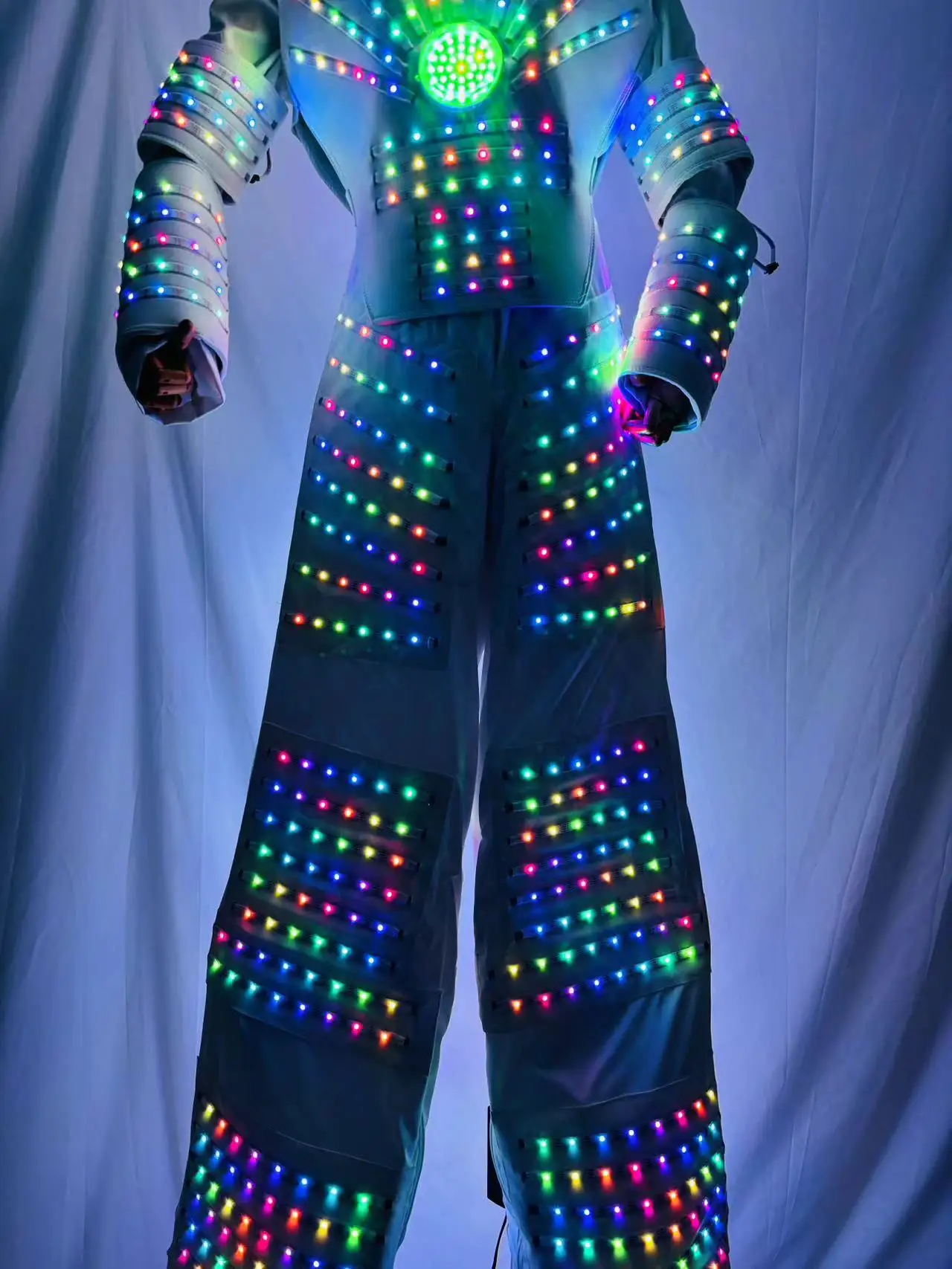 Costume de Robot Pixel LED, Vêtements Éclairés, Marcheur, Casque, Gants Laser, Tenue de Rave Shoous, Document Complet