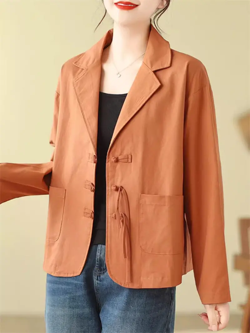 Retro Buckle Tassel Suit Jacket For Women 2024 Spring And Autumn Loose Versatile Casual Short Blazer Cardigan Top Z4973