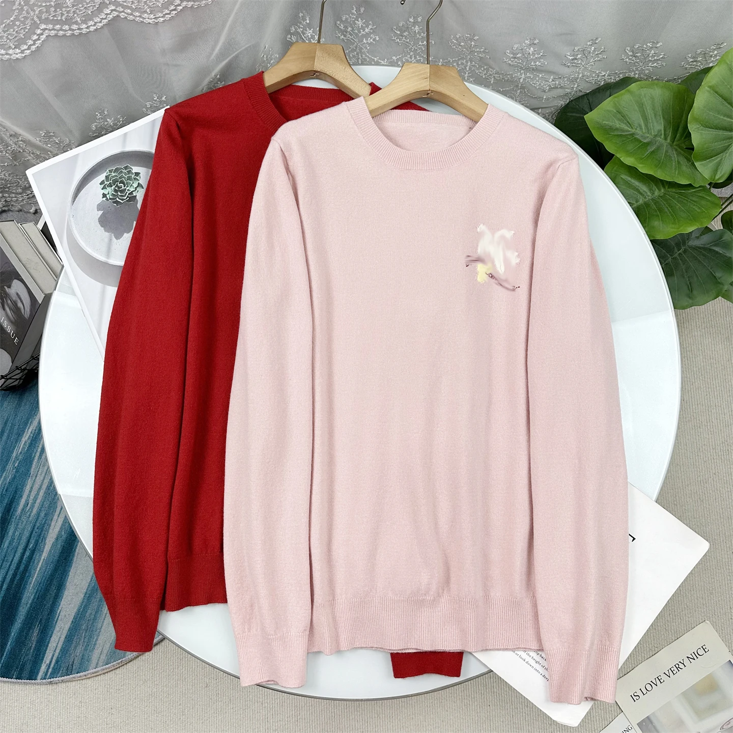 

Модный теплый вязаный свитер с круглым вырезом, вышивкой и новогодним красным Пегасом, женский, с длинным рукавом, свободного кроя, трикотаж