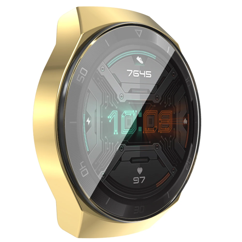 

Plating Full Screen Watch Case Protective Cover Delicate Watch Shell Compatible for Huawei Watch (Golden)