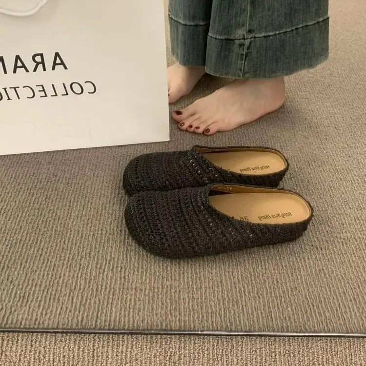 

Дышащие женские сандалии ручной работы без шнуровки, мягкие сабо на платформе, корейские тапочки из ПВХ на плоском каблуке