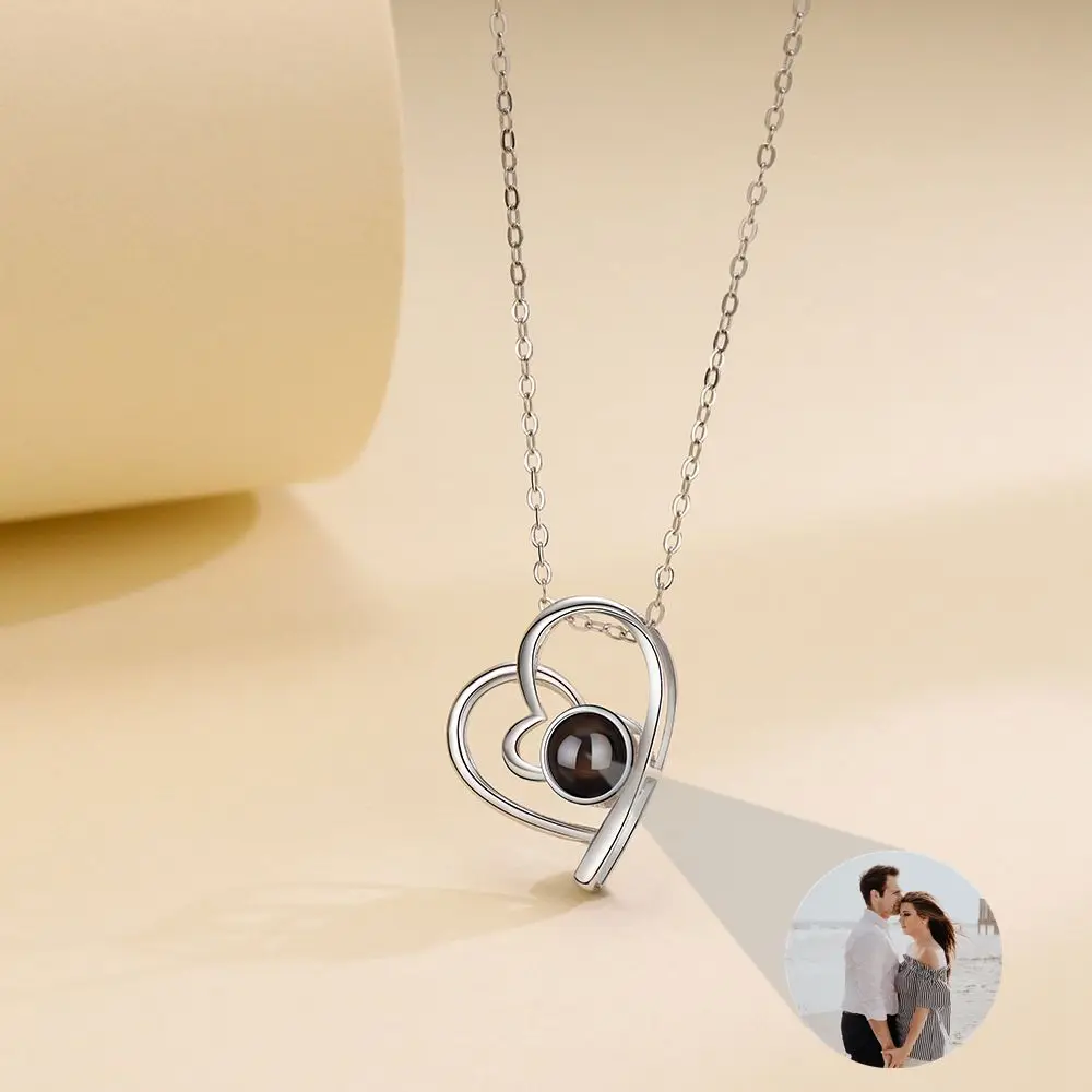Personalized Customized Photo Heart Necklace for Women Projection Photo 925 Silver Necklace Girls Birthday Jewelry Gift
