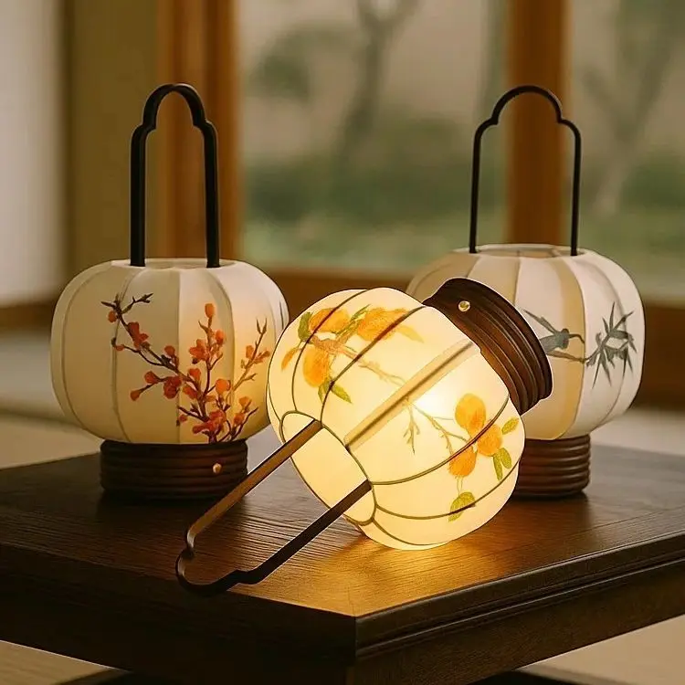 

Aesthetic decorative desk lamp Chinese retro hand-painted plum blossom rechargeable design movable bedside atmosphere light