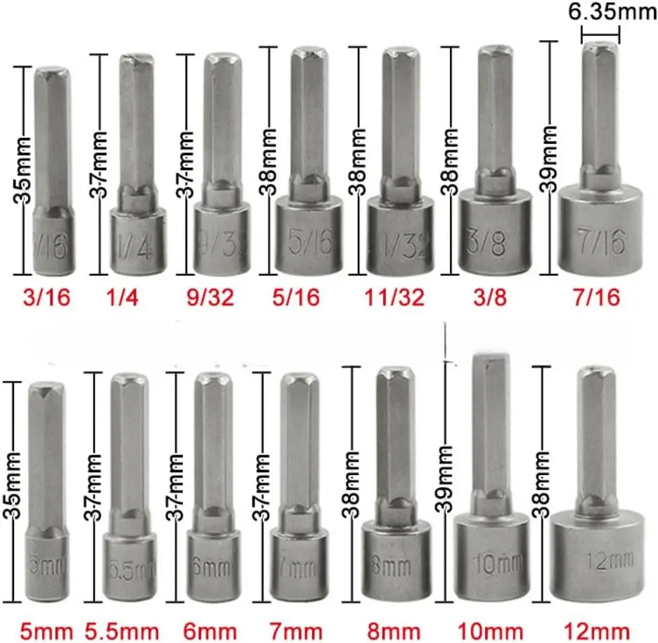 9/14pcs Hex Shank Power Nut Driver Drill Bit Magnetic Metric Impact Socket Sleeves Adapter for Electric Screwdriver Repair Tools - view 2