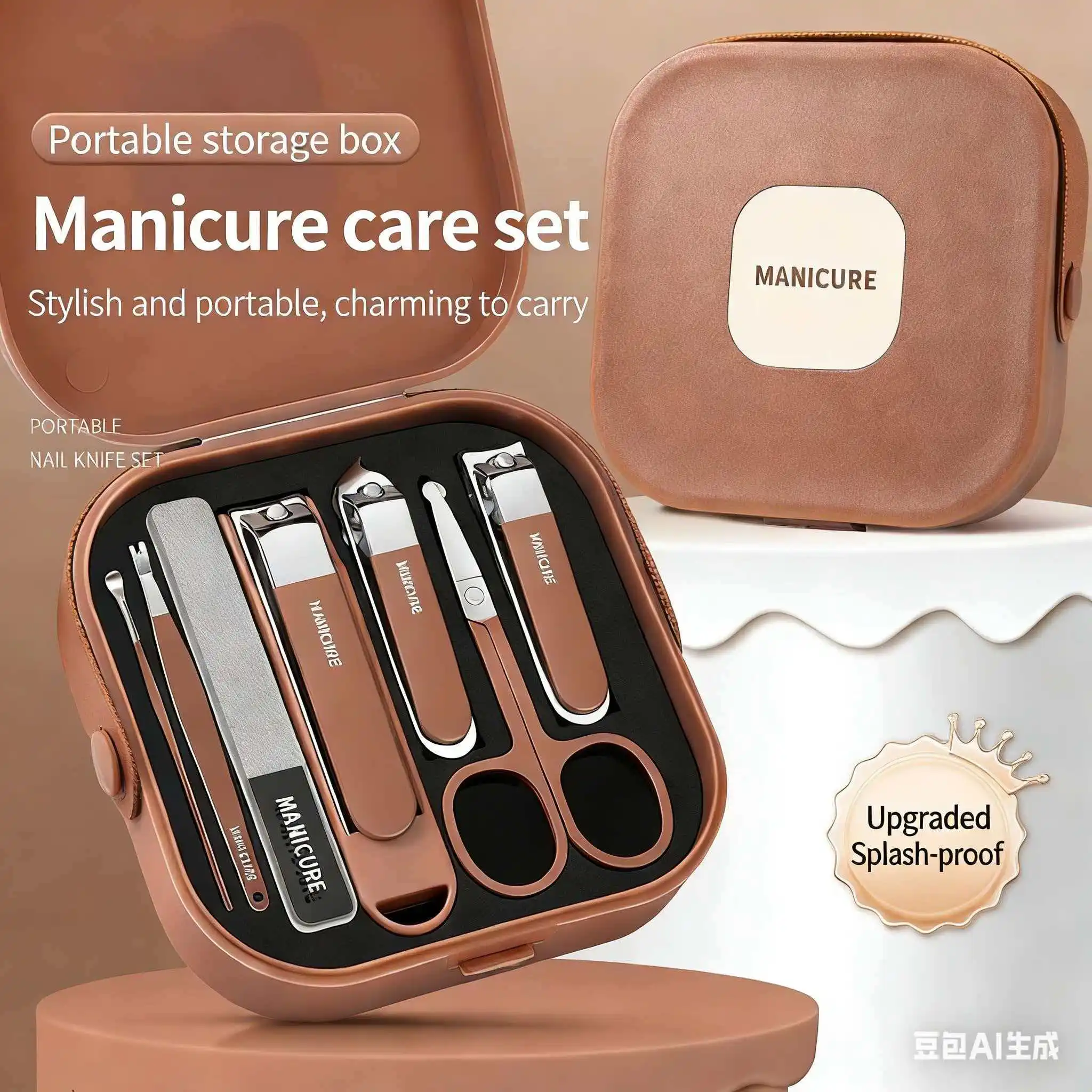 7-Piece Manicure Tool Set, Upgraded Splash-Proof Nail Clippers, Professional Stainless Steel Care Set, Suitable for Travel Use