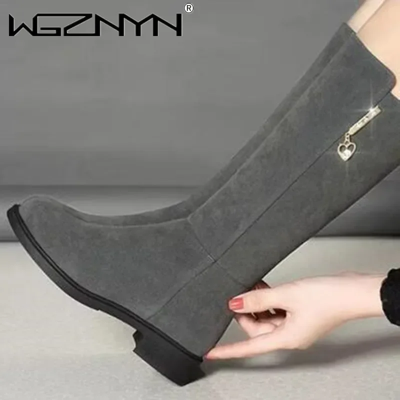 Luxury New Women Warm Plush Snow Boots Snow Casual Flat All-match Cotton Fashion Side Zipper Winter Shoes Thigh High Boot Black