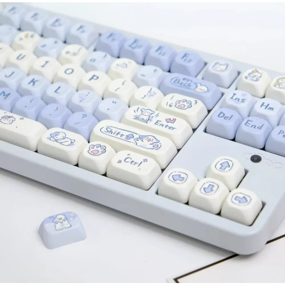 Imagem -05 - Cachorro Não Branco Redondo Keycaps Pbt 130 Chaves Qx3 Meninas Azul Bonito para 60 64 84 98 108 Teclado Mecânico do Jogo Interruptor do mx