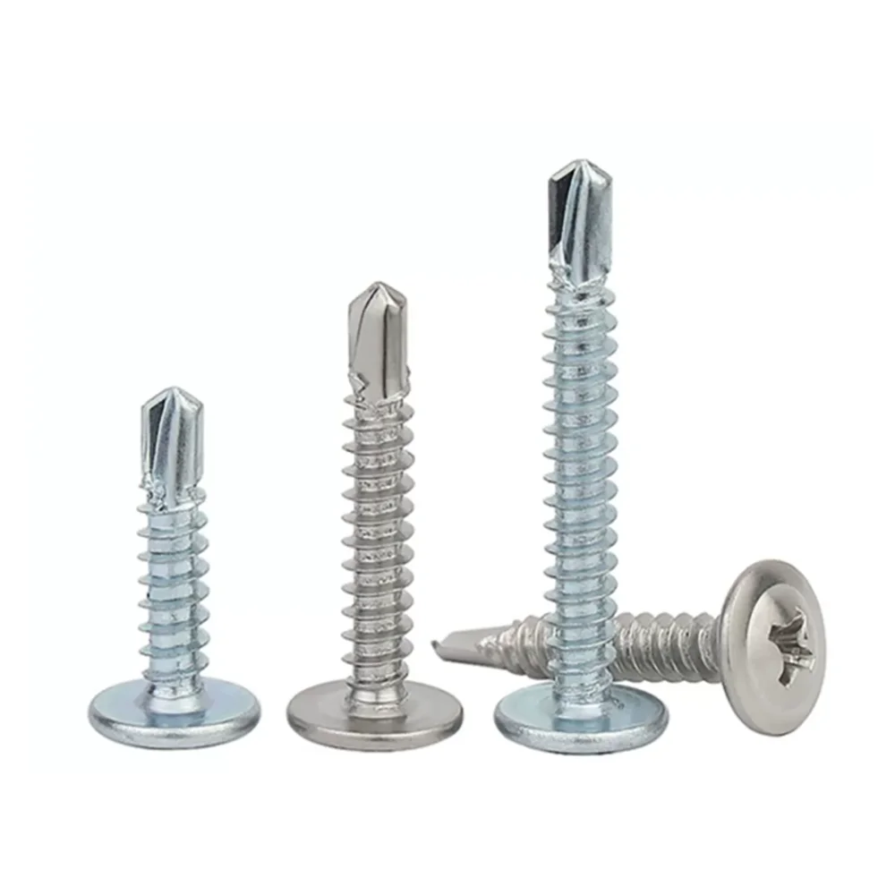 50Pcs/lot M4.2 M4.8 304/410 Stainless Steel Zinc Plated Large Flat Head Self-tapping Screws Drilling Tail Screw Length=13-50mm