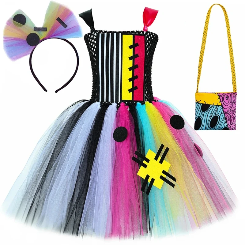 Nightmare Before Christmas Sally Costumes for Girls Carnival Party Disguise Tutus Outfits for Kids Halloween Scary Fancy Dresses