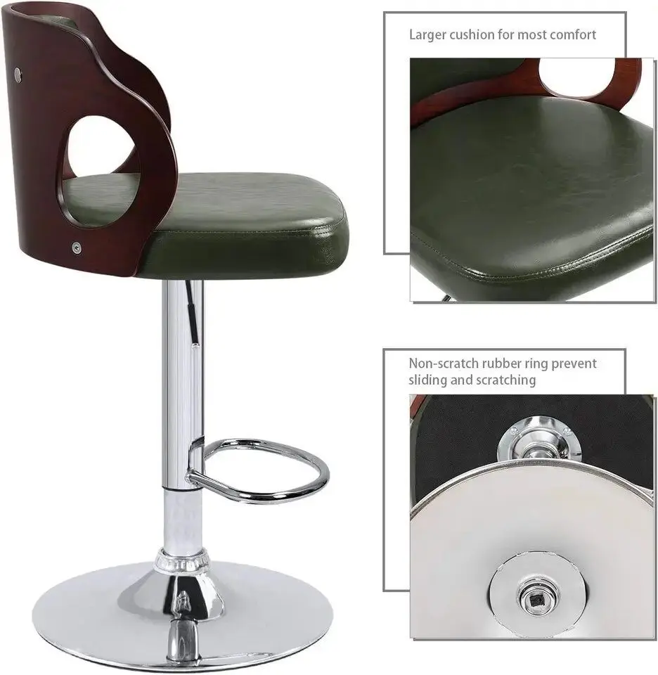 Bar Stools Walnut Bentwood Adjustable Height Leather Modern Barstools with Back Vinyl Seat Extremely Comfy Bar Stool 1 Piece image 5