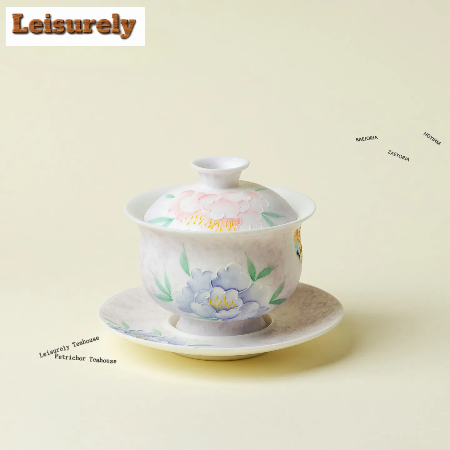 

Чайная чаша Гайвань ручной работы 110 мл с рисунком пионов, с крышкой, набор для приготовления чая, аксессуары, украшения