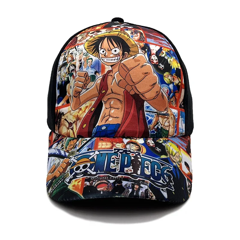 One Piece Anime Baseball Cap Adjustable Print Summer Sun Hat Luffy Cartoon Cotton Breathable Beach Cosplay Flat Hats Kids Toys