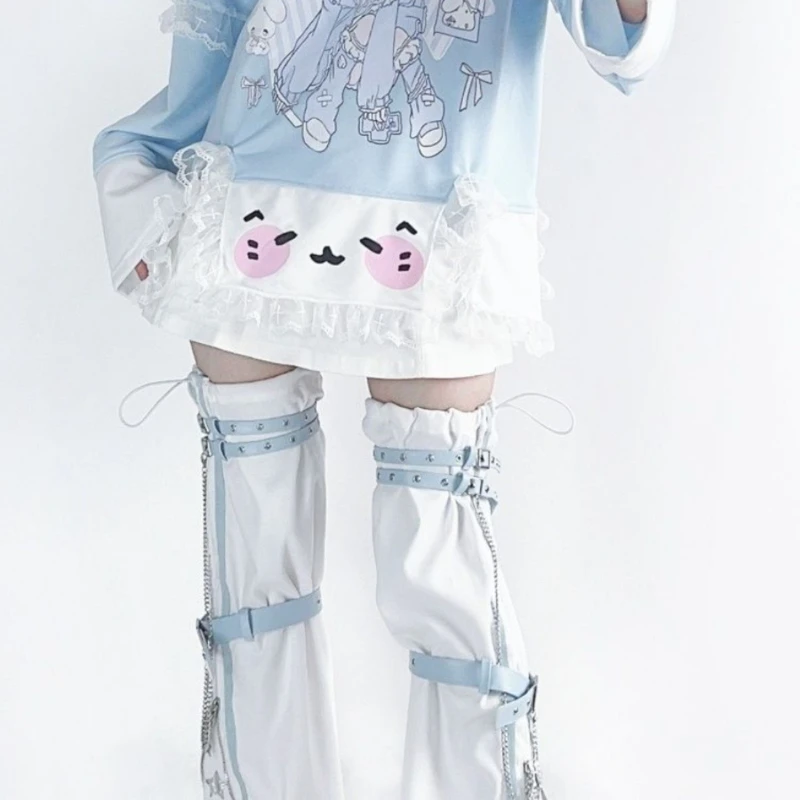 Autumn New Subculture Anime Cute Light Blue Women's Hosiery Japanese Sweet Cool Cute Versatile Age Reduction Leg Warmers Ladies