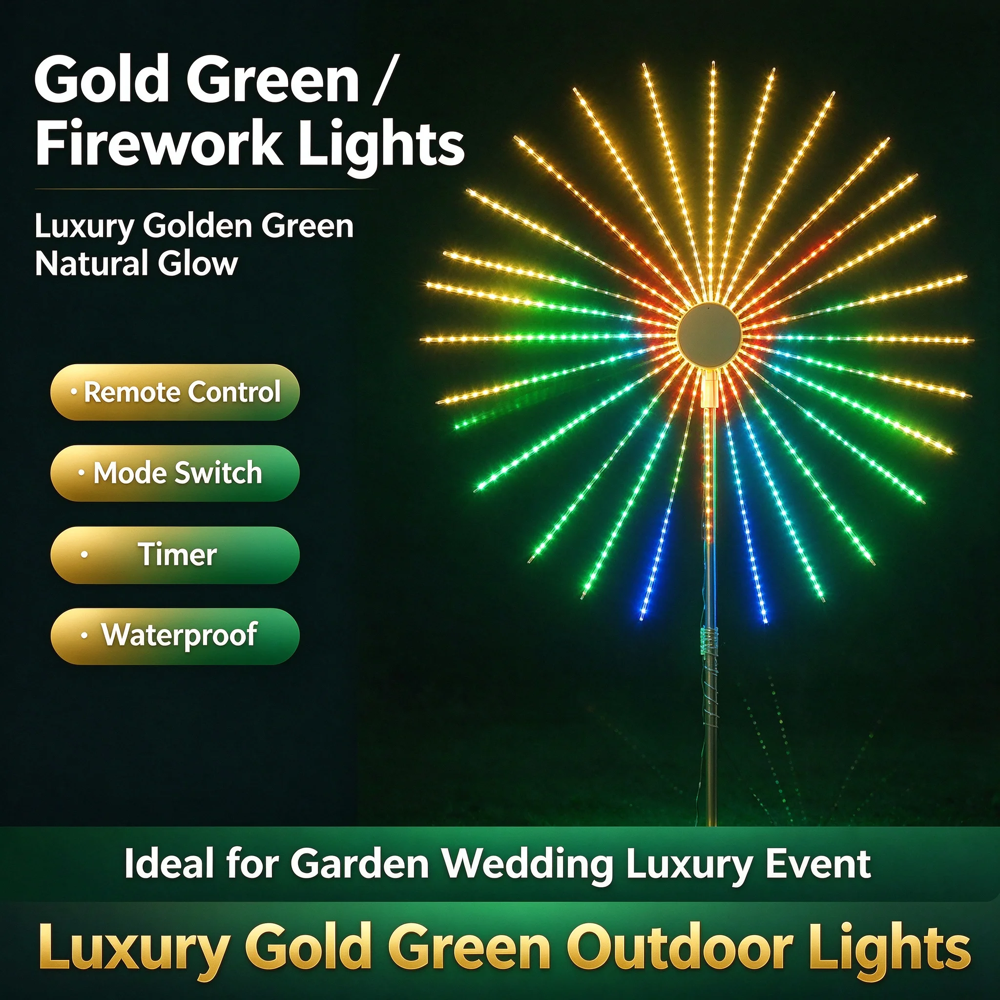 RGB Firework Lights Sound Activated Music Sync Dancing, Dual Speakers Waterproof Outdoor String Lights for Garden Courtyard