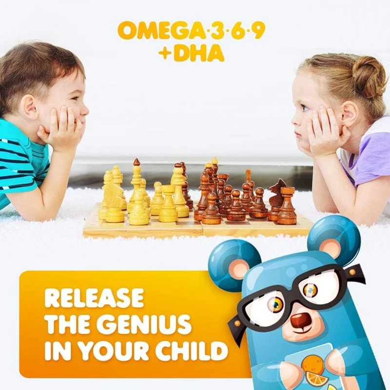 Vegetarian Omega 3 gummies, suitable for children and toddlers (60 pills), containing Omega 6 and 9, without fish oil and gluten