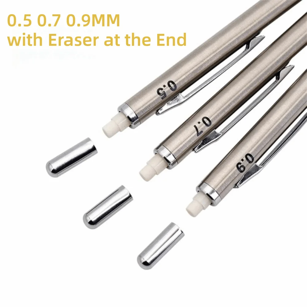 Full Metal Mechanical Pencil 0.3/0.5/0.7/0.9/2.0mm Built-in Eraser Automatic Pencil 2B Drafting Pencil Student & Drafting Use